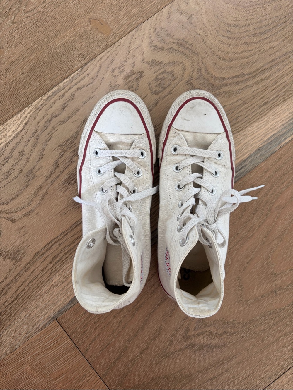 White Canvas High-Top Shoes with Red Trim